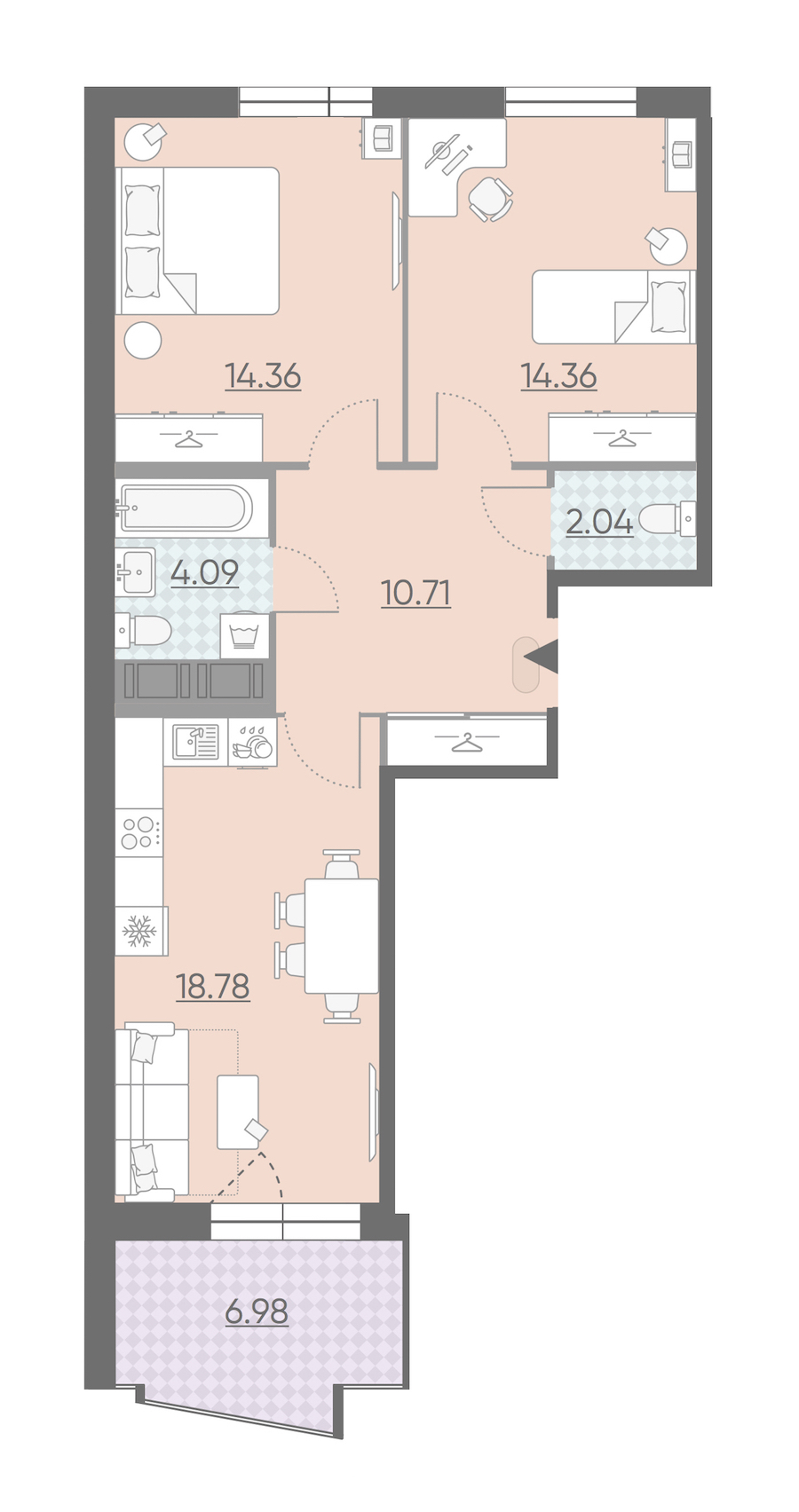 Двухкомнатная квартира в : площадь 67.83 м2 , этаж: 11 – купить в Санкт-Петербурге
